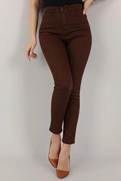 MAT BUTİK Ψηλόμεσο ελαστικό Lycra Brown Mom Jeans Τζιν παντελόνι