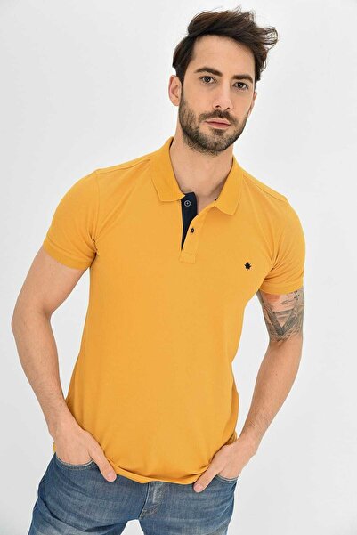 DYNAMO Ανδρικό μπλουζάκι μουστάρδας σε μέγεθος Polo Collar Lycra