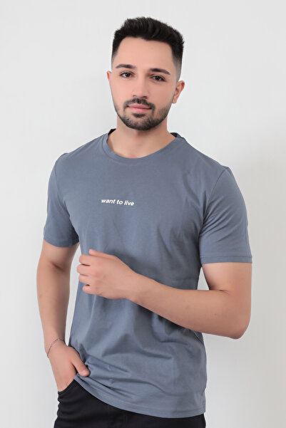JB John Borners Ανδρικό μπλουζάκι σε σκούρο γκρι - Want To Live με στάμπα
