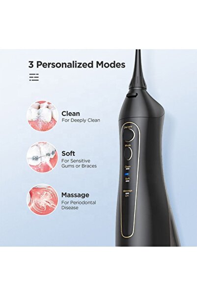 Fairywill Water Flosser Taşınabilir, Şarjlı, Masajlı, Diş/protez Bakım Ve Ağız Duşu (siyah)