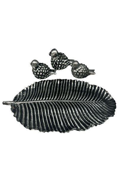 Peramari Dekoratif Polyester Tabaklı Üç Kuşlu Biblo Gümüş Eskitme