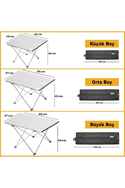HAEGS Full Alüminyum Katlanır Kamp Masası, Piknik, Plaj, Ourdoor Hafif Kamp Masası Büyük Boy - Gümüş