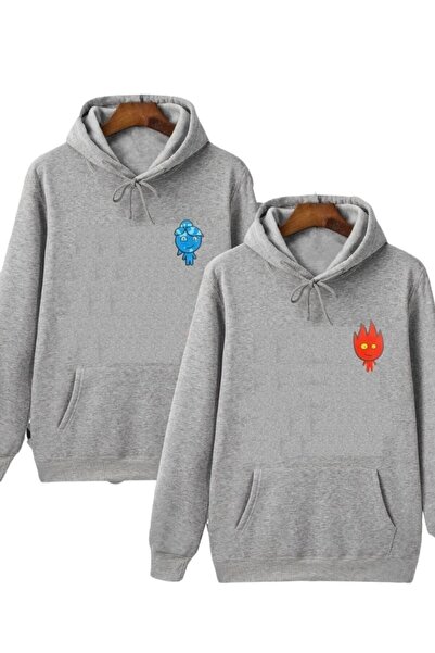 SeusCraft Φούτερ  "Fire and Water Lover " 2 τεμαχίων - Γκρι με στάμπα, Oversi...