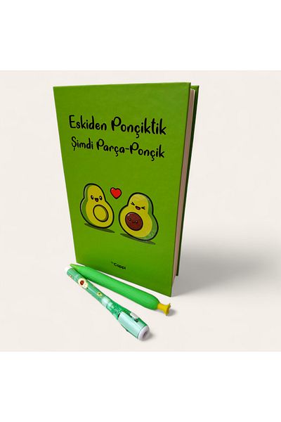 ÇİLEKHOMEAVM Avakado Written Hard Covered Diary Memory Book and Agenda-pen Set