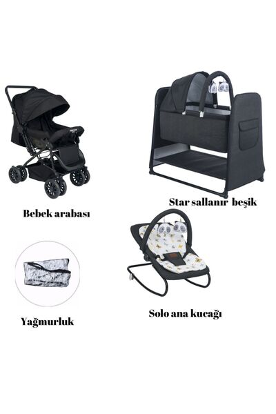 alderon baby Tarz Bebek Beşiği Ana Kucağı Bebek Arbası 3 Lü Set