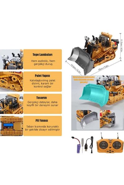 Gepettoys Işıklı Sesli Full Fonksiyon Metal Hareketli Buldozer 2.4ghz Uzaktan...