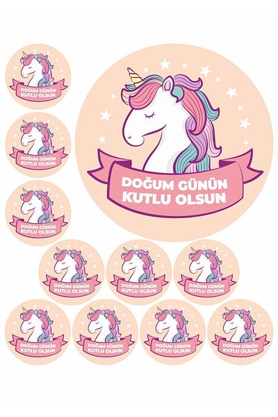 Atölye7Tasarım Unicorn Naștere 10 bucăți Ornament de tort scris comestibil pentru prăjituri Cupcake Bomboane Imprimare hârtie din pastă