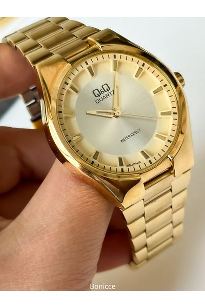 Q&Q Men's Yellow Color Waterproof Steel Cord Wrist Watch - Rosary Bracelet