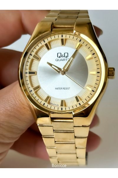 Q&Q Men's Yellow Color Waterproof Steel Cord Wrist Watch - Rosary Bracelet