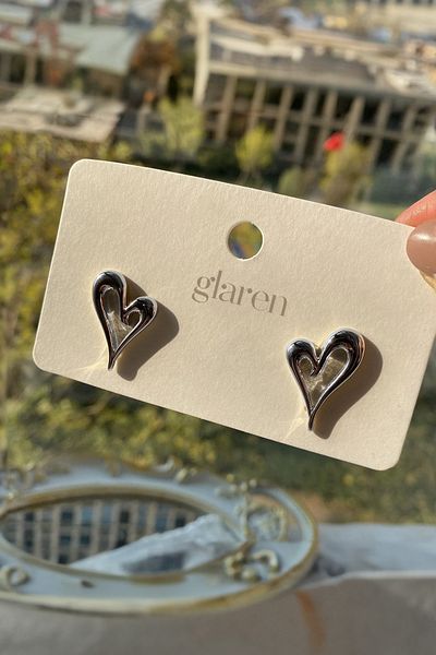 Glaren Minimal Asymmetrical Heart Silver Color Women's Earrings
