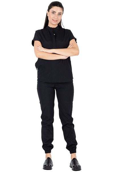 Alsancak Üniforma Model cu apăsare din țesătură subțire din Lycra neagră - Set jerseu pentru doctor și asistentă