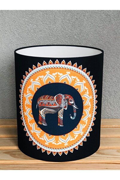 ES AYDINLATMA Fil Desenli Abajur Ve Lambader Şapkası Siyah