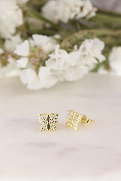 Silvano Jewelry 925 Ayar Gümüş Minik Kelebek Taşlı Küpe