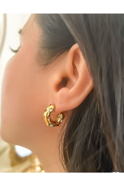 MELLS TAKI Gold 316L Stainless Steel Earrings - Colored and Stone Detailed