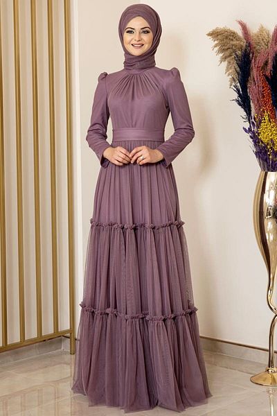 Fashion Showcase Rochie de seara din tul liliac - Fusta cu volane
