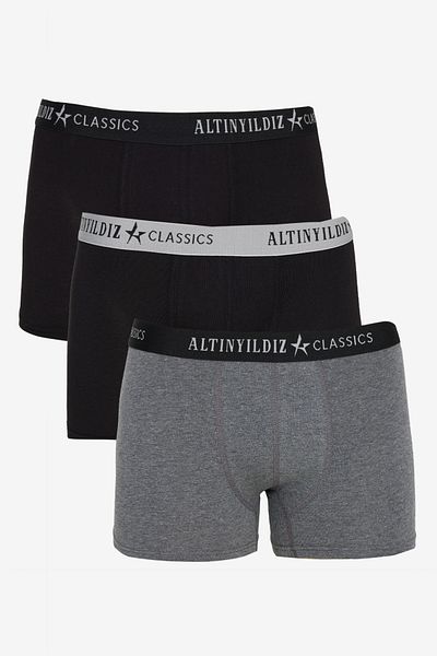 ALTINYILDIZ CLASSICS Ανδρικό Premium βαμβακερό μαύρο-γκρι Standard Fit με μοτίβο εύκαμπτο πακέτο μπόξερ 3 τεμαχίων