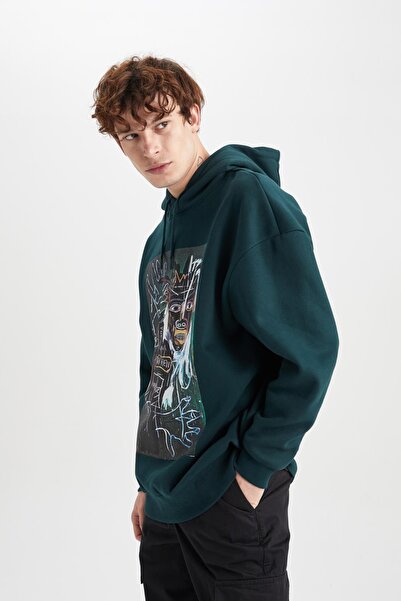 DeFacto Φούτερ με κουκούλα Jean Michel Basquiat Oversize Wide Fit A9486ax23au