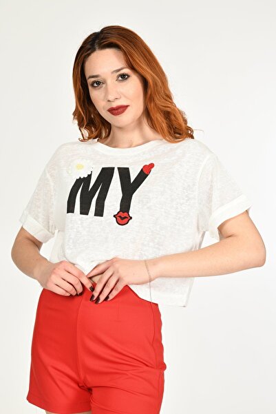 Miss Poem Короткий рукав з написом і малюнком футболка