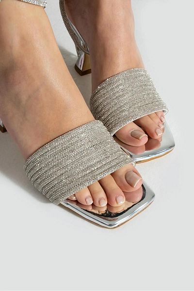 misio shoes Pantofi de damă cu strasuri cu toc de 8 cm Disco Nude - Sandale cu curele la gleznă