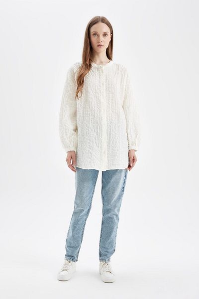 DeFacto Košeľová tunika Richter Collar Relax Fit – dlhý rukáv, textúra Seersucker D4145Ax24Au