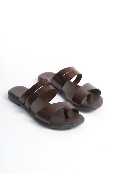 MİSS AMORE Brown Genuine Leather Women's Flip Flops