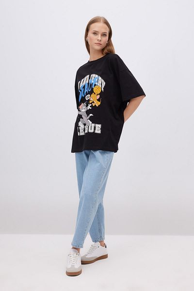 DeFacto Tom & Jerry Patterned Unisex Oversize T-shirt - Crew Neck, Short Sleeve C3789ax24sm