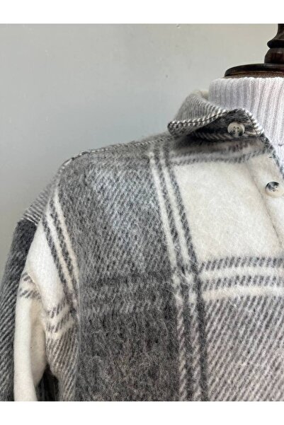 MartinoButik Men's Winter Lumberjack - Gray Oversize Jacquard Single Pocket Shirt