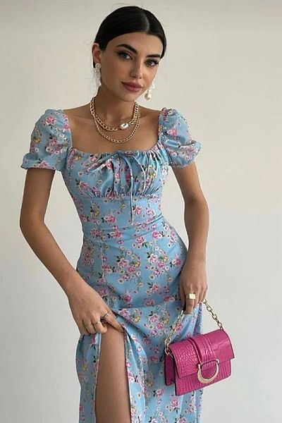 LULU LOOK cravată de damă, fustă lejeră, decolteu, detaliu cravată, mânecă scurtă, rochie de vară albă florală