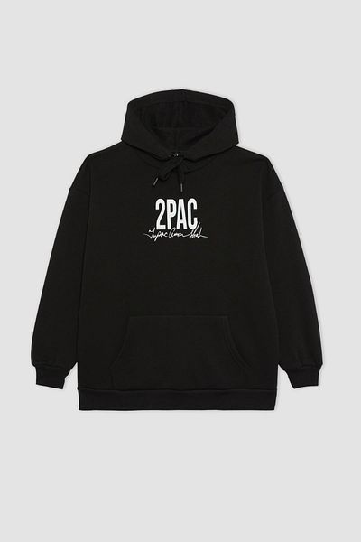 DeFacto Суитшърт с качулка и качулка с принт на Tupac Shakur - дебел и отзад B3008Ax23Wn