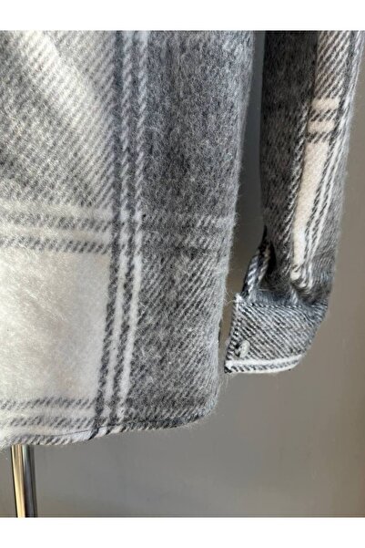 MartinoButik Men's Winter Lumberjack - Gray Oversize Jacquard Single Pocket Shirt