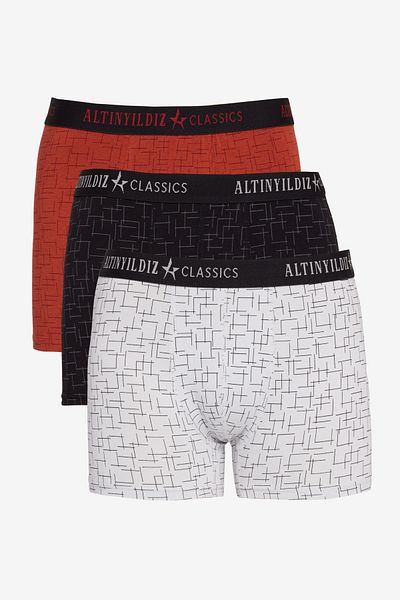 ALTINYILDIZ CLASSICS Ανδρικό Premium βαμβακερό μπορντό-γκρι-μαύρο Standard Fit με μοτίβο εύκαμπτο πακέτο μπόξερ 3 τεμαχίων