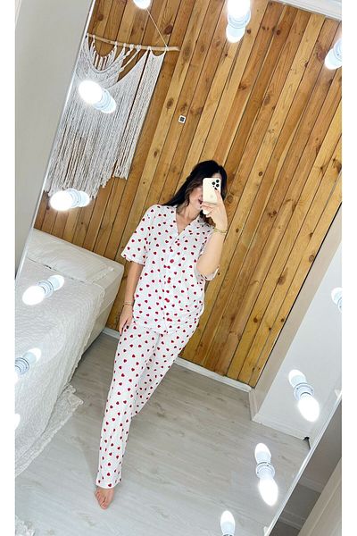 Pijamapartisi Red Heart Patterned Front Buttoned Maternity Pajamas Set
