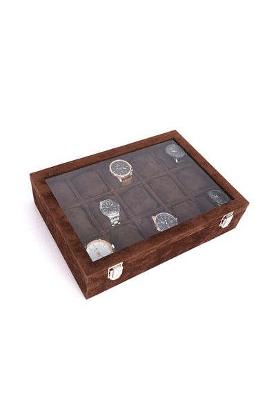 STAND MARKET Watch Box 15 Pieces Alcantara Brown