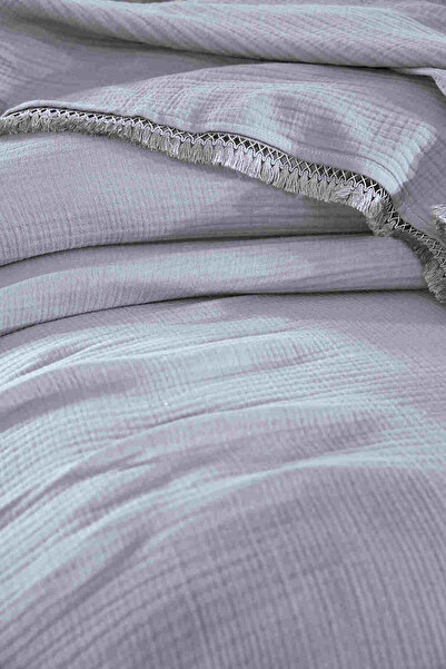 Solinas Collection Müslin Pamuk Püskül Şeritli Gri Pike