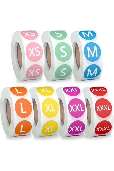 hodbehod Colored Adhesive Size Label 8 Rolls XXS XS S M L XL XXL XXXL 4000 Pi...