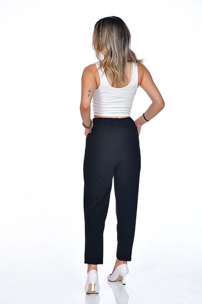 Kamex Black Double Leg Women's Trousers - Buttoned and Back Elastic