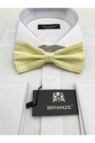 Brianze Lemon Yellow - Blue White Dotted Bow Tie