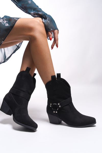 Riccon Creitulah fekete velúr női Western csizma - 0012721