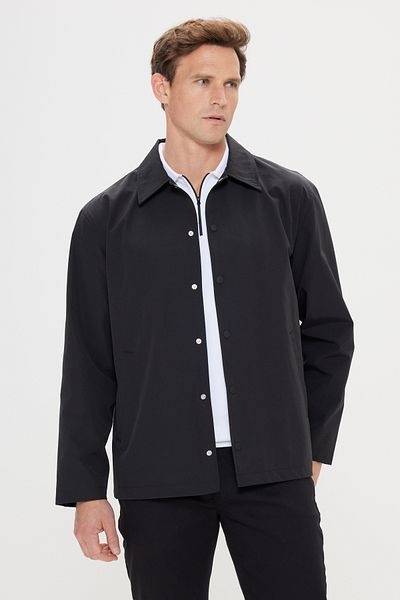 ALTINYILDIZ CLASSICS Men's Black Shirt Collar Coat - with Pockets and Comfortable, Regular Fit