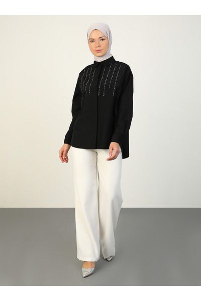 Refka Poplin Fabric Black Stone Detailed Tunic - Refka