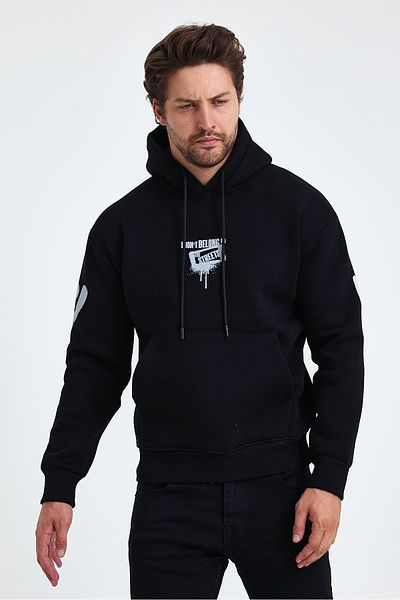 Tarz Cool Ανδρικό φούτερ Fleece με κουκούλα από βαμβάκι - 3 κλωστές, Standard Fit