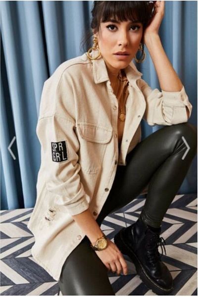 ESB Design Γυναικείο Μπεζ Boyfriend Oversize Distressed Τζιν Τζιν Τζιν μπουφάν
