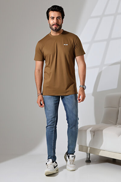 GİYGİY Icardı Erkek Sütlü Kahve %100 Pamuk Regular Fit Normal Kesim Bisiklet ...