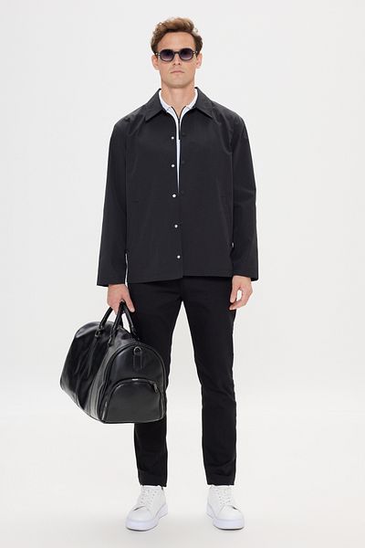 ALTINYILDIZ CLASSICS Men's Black Shirt Collar Coat - with Pockets and Comfortable, Regular Fit