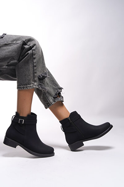 Riccon Elyedelia Kadın Toka Detaylı Lastikli Bot 0012452 Mat Siyah