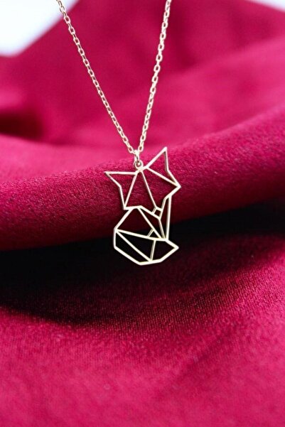 Agai Silver Tilki Model Origami Rose Kaplama Gümüş Kolye