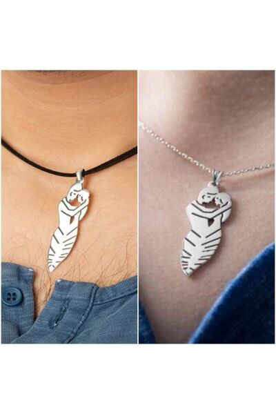 Agai Silver Unisex 925 Ayar Gümüş Sarılan Sevgili Çift Söz Kolyesi