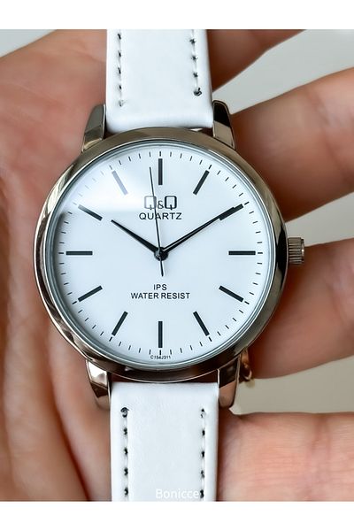 Q&Q Brand Retro White Color, 24 months Warranty, Waterproof, Leather Strap Men's Wristwatch+Bracelet