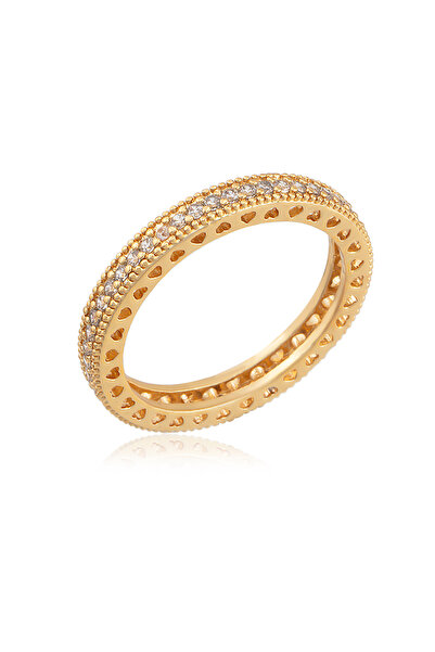 Ressia İnce Kalp Motifli Tam Tur Zirkon Taşlı Çelik Yüzük