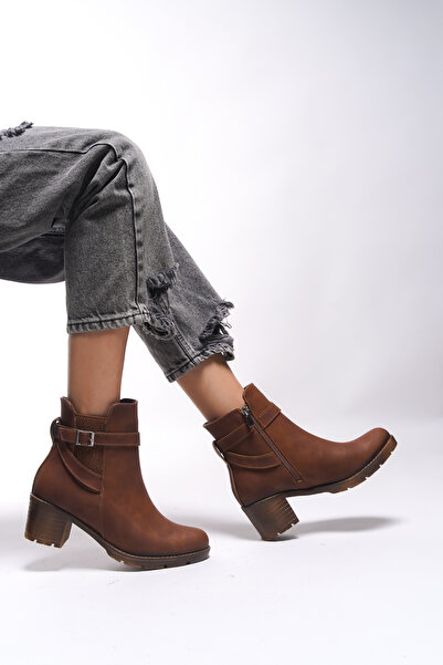 Riccon Lilixipha Kadın Toka Detaylı Lastikli Topuklu Bot 0012730 Mat Taba